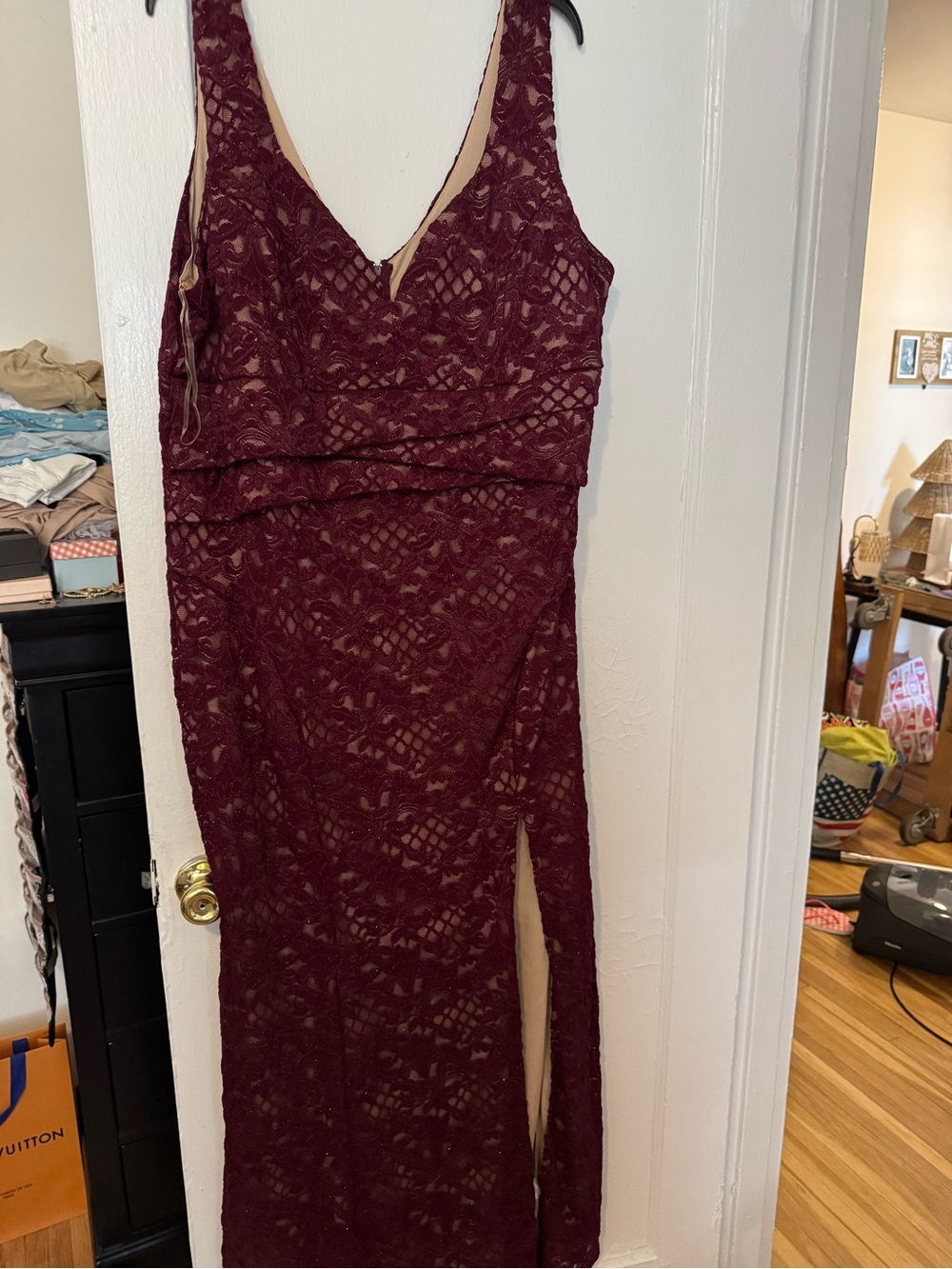 Emerald Sundae Burgundy Lace V-Neck Maxi Dress